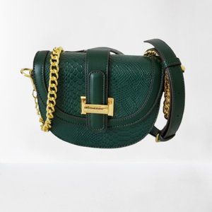 NEW! Green Faux Leather Saddle Satchel Bag w/Textured Finish & Detachable Strap